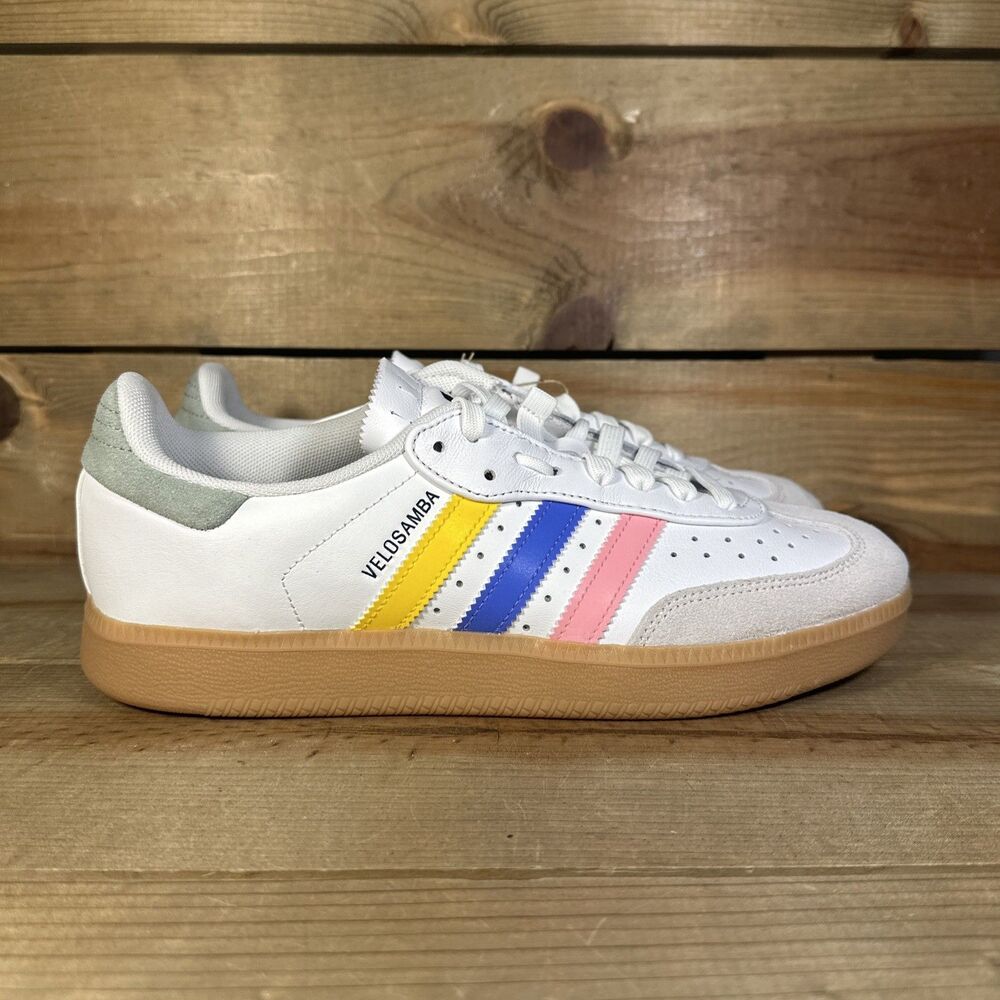 NEW Mens Size 8.5 Adidas Velosamba Leather “White Cobalt Blue Bliss Pink” IH5215
